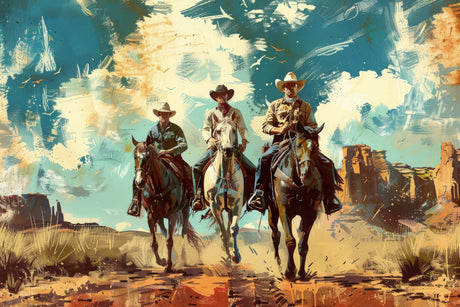 Western cowboy wallpaper design file showing detailed desert landscape and riders silhouette pattern