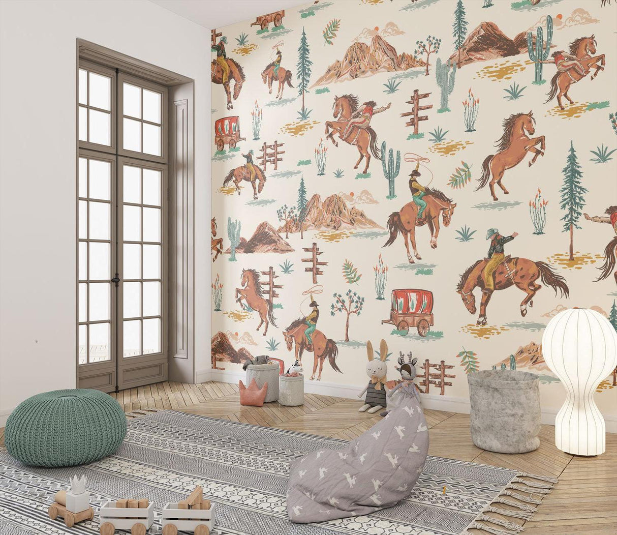 Desert scene wallpaper brightening hallway with natural light