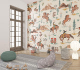Desert scene wallpaper brightening hallway with natural light