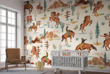Western themed wallpaper in game room with rustic elements