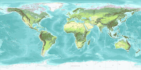 Weltkarte Tapete | Topografisches Design in Türkis und Grün