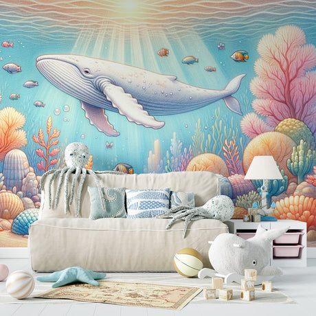 Ocean Mural Wallpaper  Whale and Coral Reef Paradise - Premium wallpaper design showcase