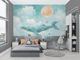 Whimsical hot air balloon wallpaper brightening a baby's nursery