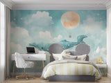 Ocean theme wall mural showcased in a coastal-style children's room