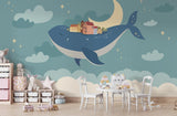 Night sky whale mural transforming a child's bedroom with starlit atmosphere