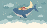 Design file of floating whale carrying village through starlit night sky pattern
