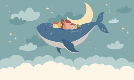 Design file of floating whale carrying village through starlit night sky pattern