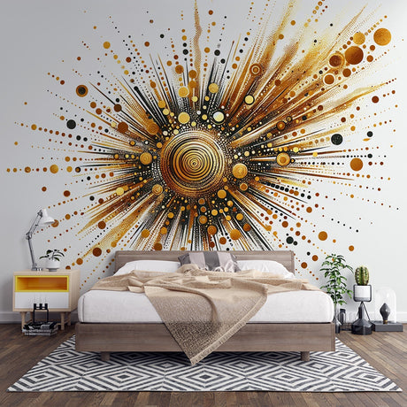 Abstract Mural Wallpaper  Gold Cosmic Sunburst Design - Premium wallpaper design showcase