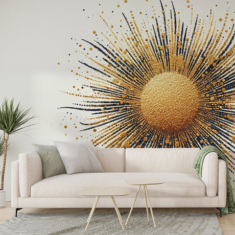 Abstract Mural Wallpaper  Golden Sunburst with Black Rays - Premium wallpaper design showcase