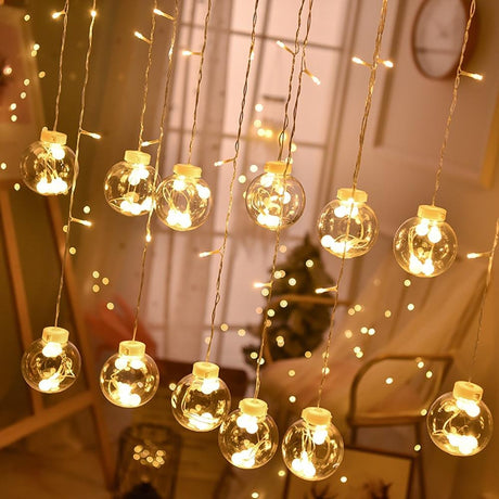 LED Globe String Lights  Glass Ball Curtain with Warm Glow - Product showcase