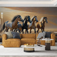 Wild horse mural wallpaper showcased in a modern living room, bringing movement and energy to the space