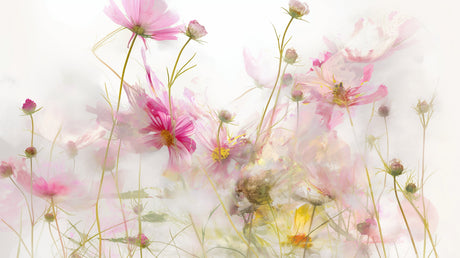 Floral Mural Wallpaper  Watercolor Pink Cosmos Design - Wallpaper design detail 5