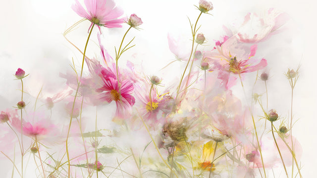 Floral Mural Wallpaper  Watercolor Pink Cosmos Design - Wallpaper design detail 5