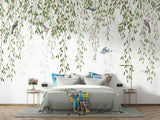 Botanical willow tree mural transforming a dining room wall