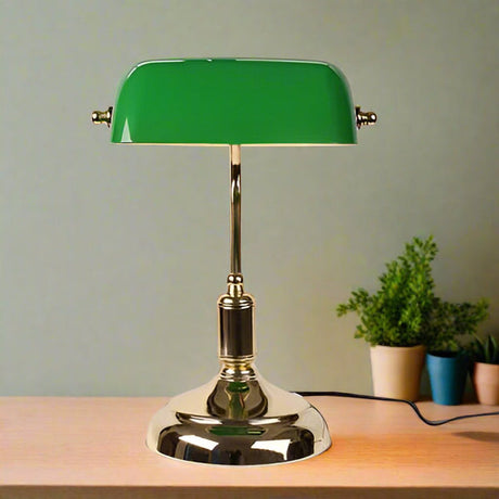 Classic Banker Desk Lamp  Green Glass Shade with Brass Base - Product detail 5