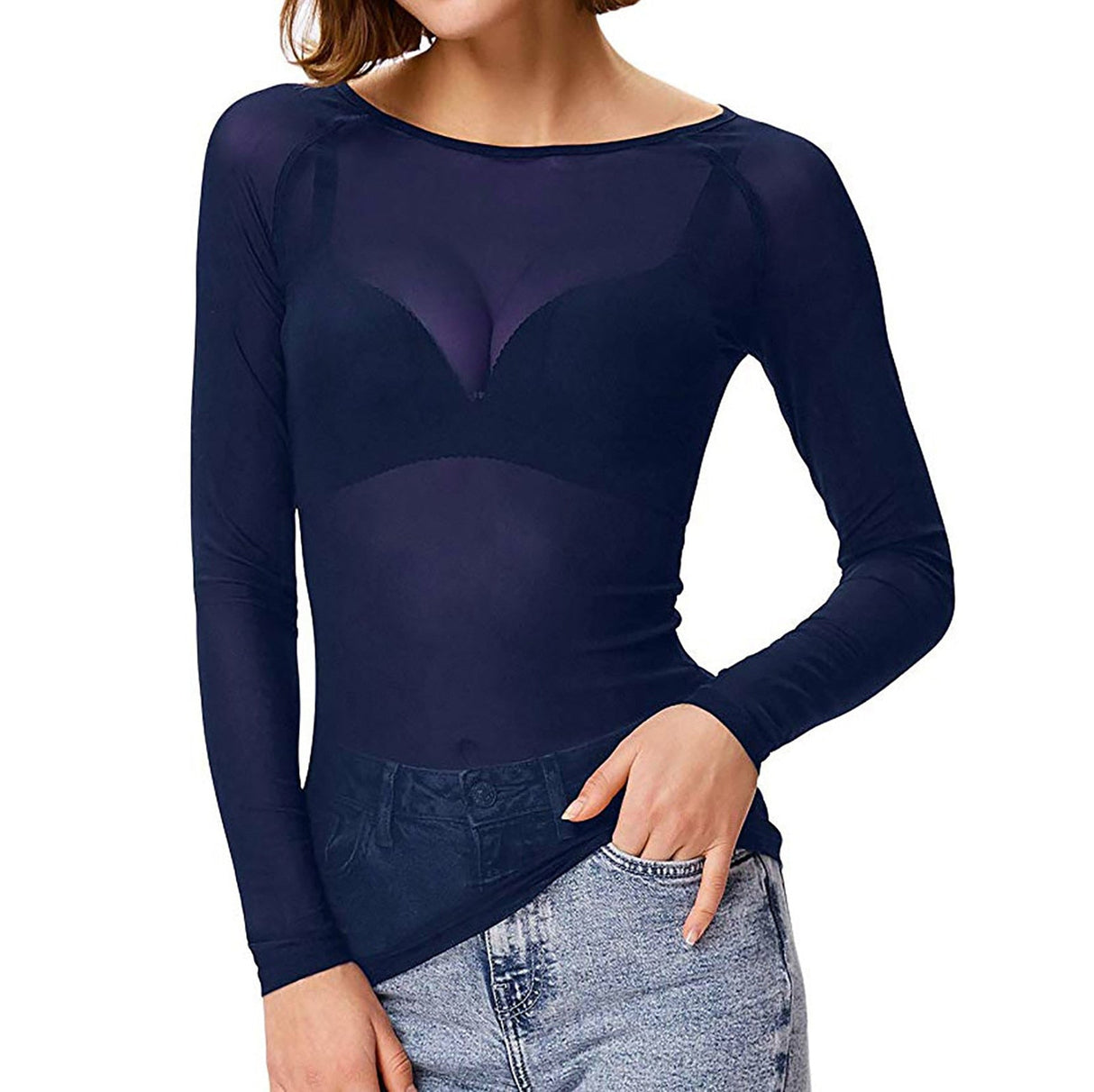Sheer Mesh Top  Long Sleeve Transparent Design - Detailed view