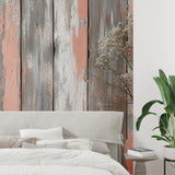 Wood effect mural in home office showing texture detail