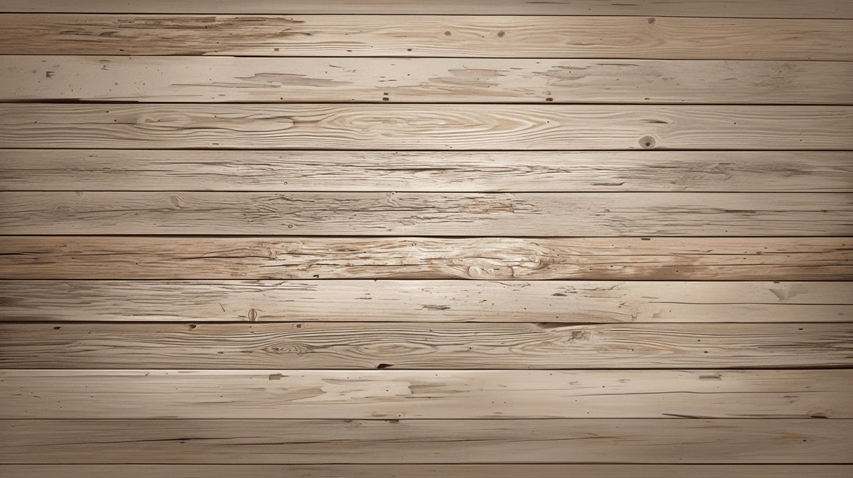 Rustic wood effect wallpaper in Scandinavian bedroom with white bedding and minimal furniture