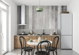 Wood effect wallpaper transforming a home office with natural grey tones