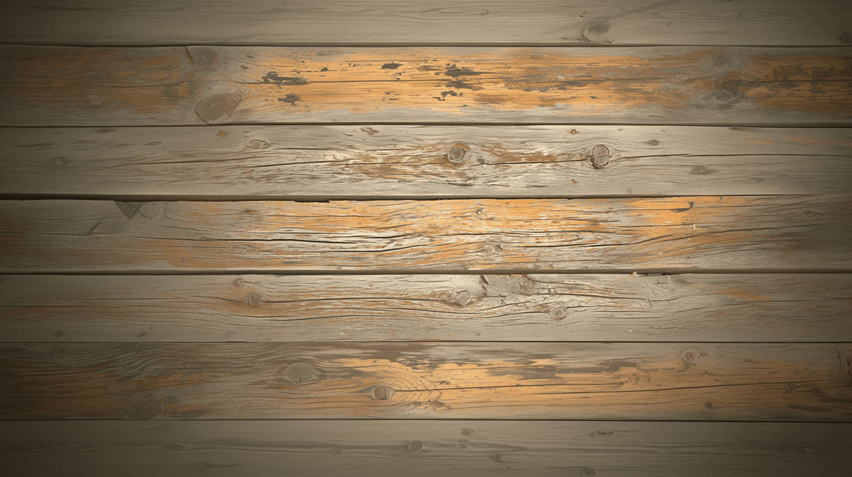 Weathered wood wall mural creating cozy atmosphere in dining room with natural lighting