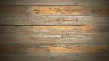 Weathered wood wall mural creating cozy atmosphere in dining room with natural lighting
