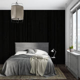 Elegant wood pattern wall mural in master bedroom with modern decor
