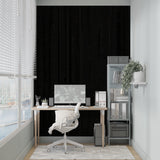 Modern black wood wallpaper installation in upscale office space