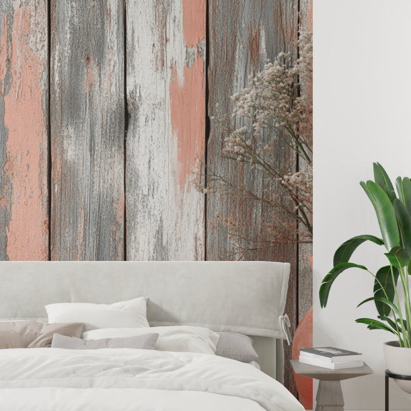 Wood effect wallpaper creating warm atmosphere in modern dining room