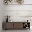 White washed wood plank wallpaper in a bright Scandinavian living room with modern furniture