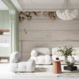Wood pattern wall mural creating a cozy atmosphere in master bedroom