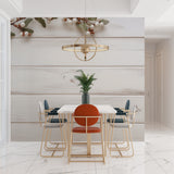 Rustic white wood wall mural in minimalist kitchen design