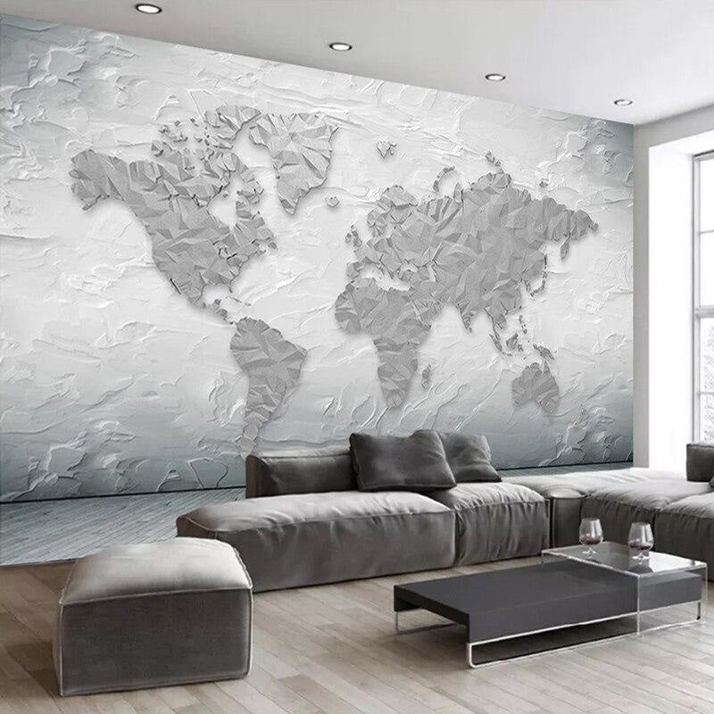 3D map mural creating depth in contemporary study space