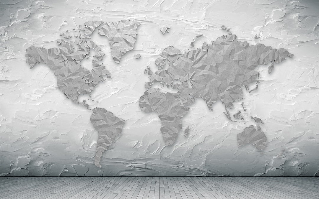World Map design file showing detailed 3D relief pattern in grey tones