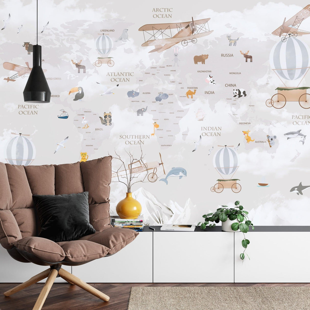 Educational Map Wallpaper in school room showing learning potential