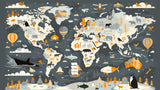 World map wallpaper design file showing detailed animal illustrations and geographical features