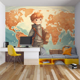 Educational map mural displayed in modern study room with desk setup