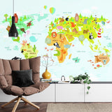 Kids World Map wallpaper transforming a bedroom into an adventure learning space