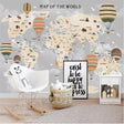 World map wallpaper in bright kids bedroom showing continents and animals, creating an educational play space