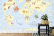 Educational World Map Wallpaper with animals shown in bright kids bedroom, perfect for learning and play
