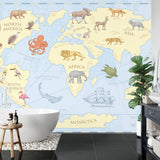 World Map Animal Wallpaper creating an engaging study corner in home office space