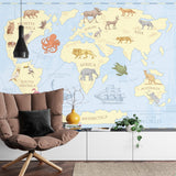 Educational Map Wallpaper with animals displayed in modern playroom setting