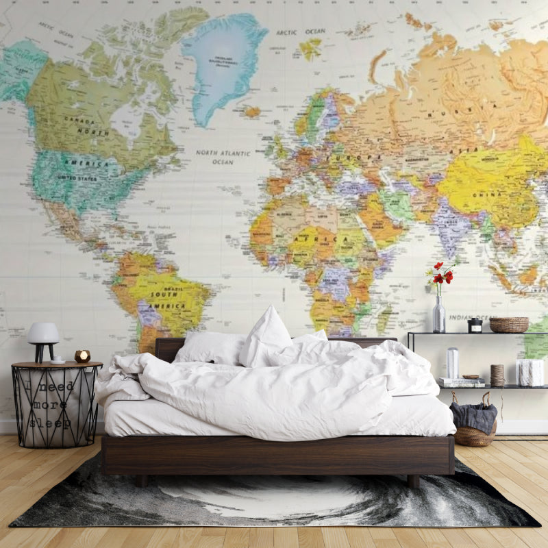 Political World Map Wallpaper in school classroom setting