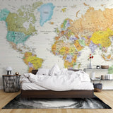 Political World Map Wallpaper in school classroom setting