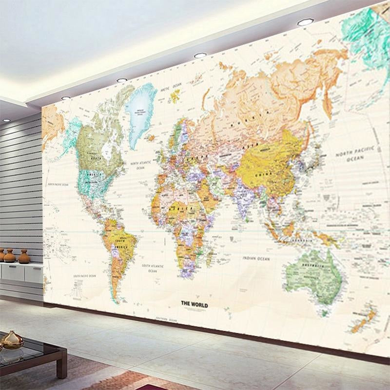 World Map Wallpaper in teenage study room with modern furniture