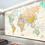 World Map Wallpaper in teenage study room with modern furniture