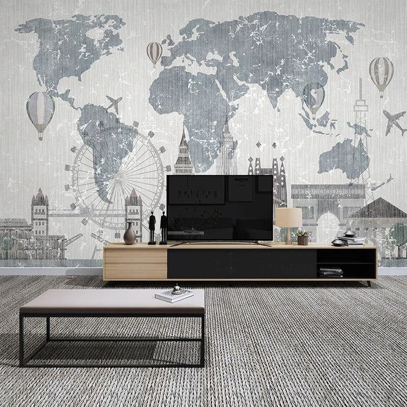 Map Wallpaper showcased in kids study room with educational corner setup