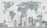World Map Wallpaper design file showing detailed grey travel icons and landmarks pattern