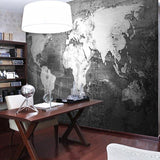 Modern world map wallpaper bringing global style to a study room