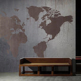 Grey and Bronze World Map Mural in corporate meeting room with glass table