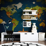 Kids World Map Mural creating an engaging learning space in a modern playroom with toys